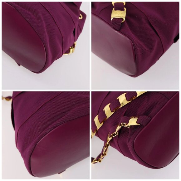 Salvatore Ferragamo Chain Backpack Canvas Purple Gold Auth gh681 main image 11